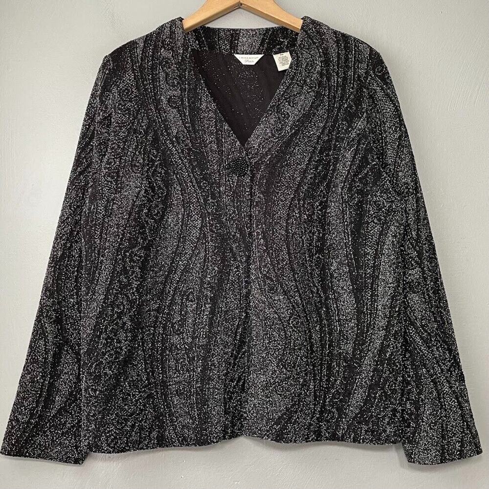 Laura Ashley Size Medium Petite Black Silver Metallic Jacket Evening Whimsigoth